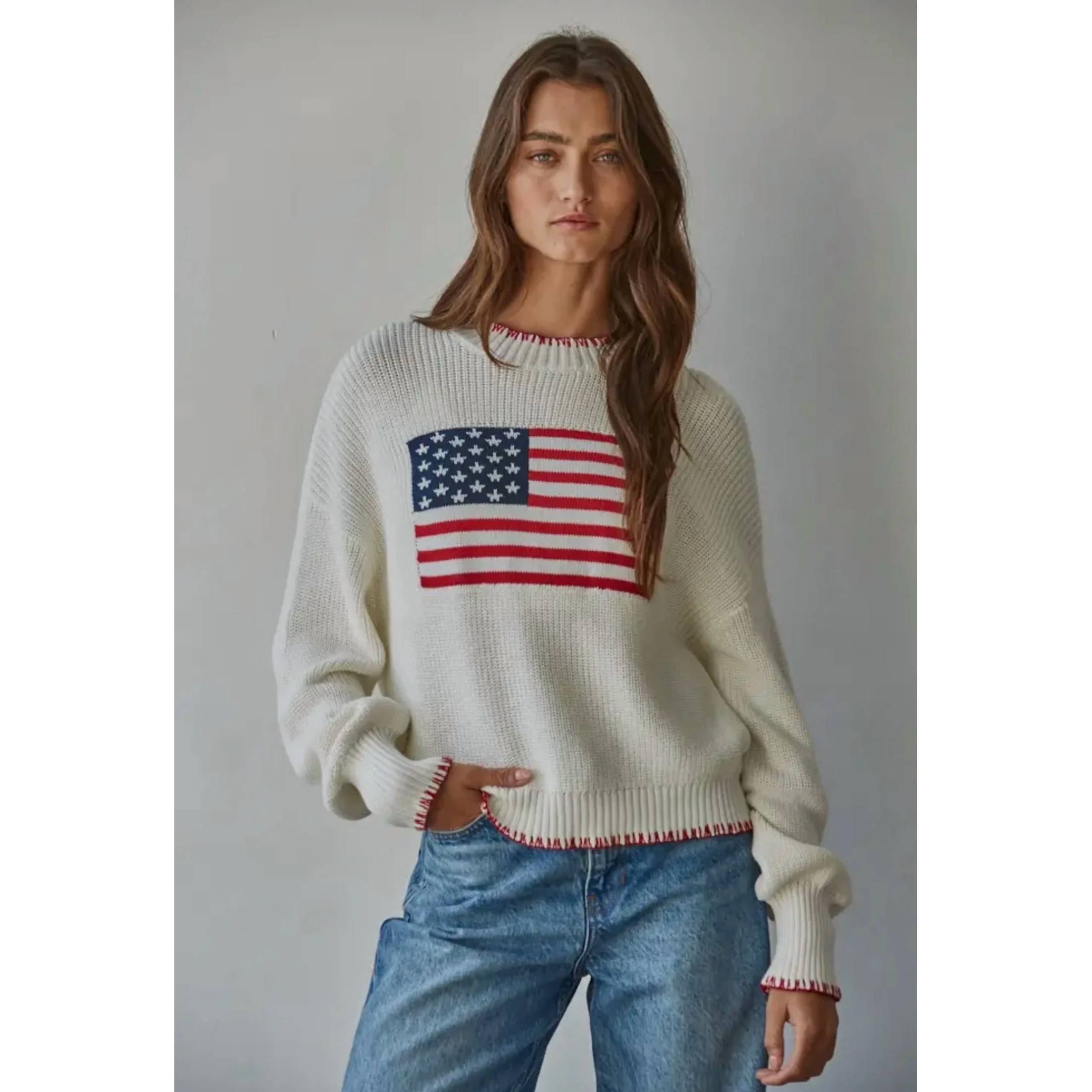New By Together American Flag Sweater In Ivory, Red, Blue